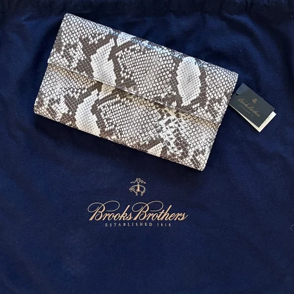 NWT Brooks Brothers Snakeskin Print Foldover/Envelope Leather Clutch - Picture 3 of 15